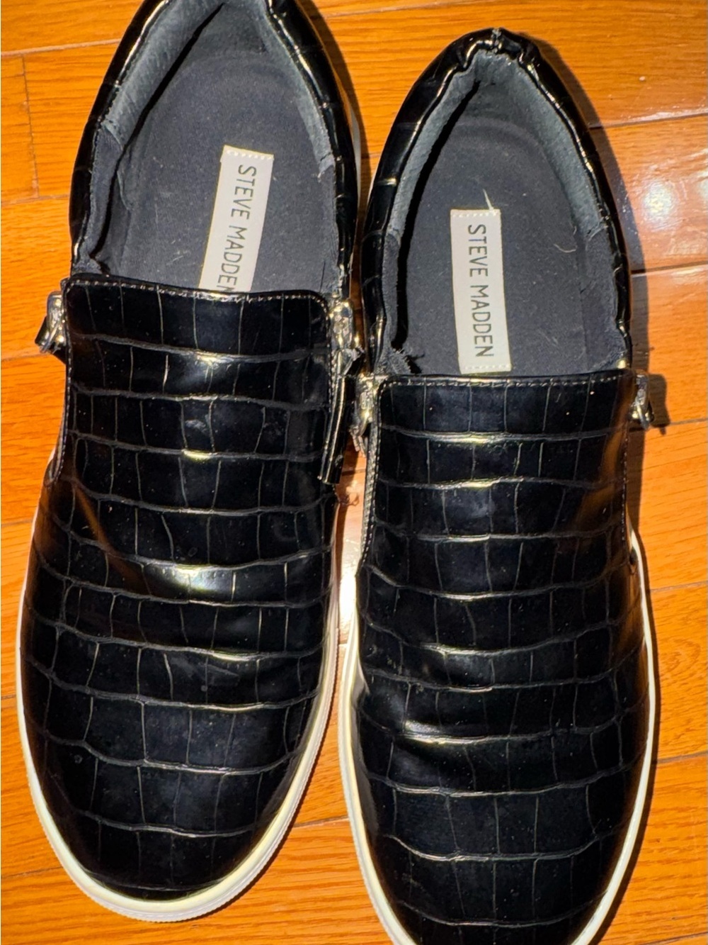 Steve Madden Black Croc-Embossed Slip-On Loafers